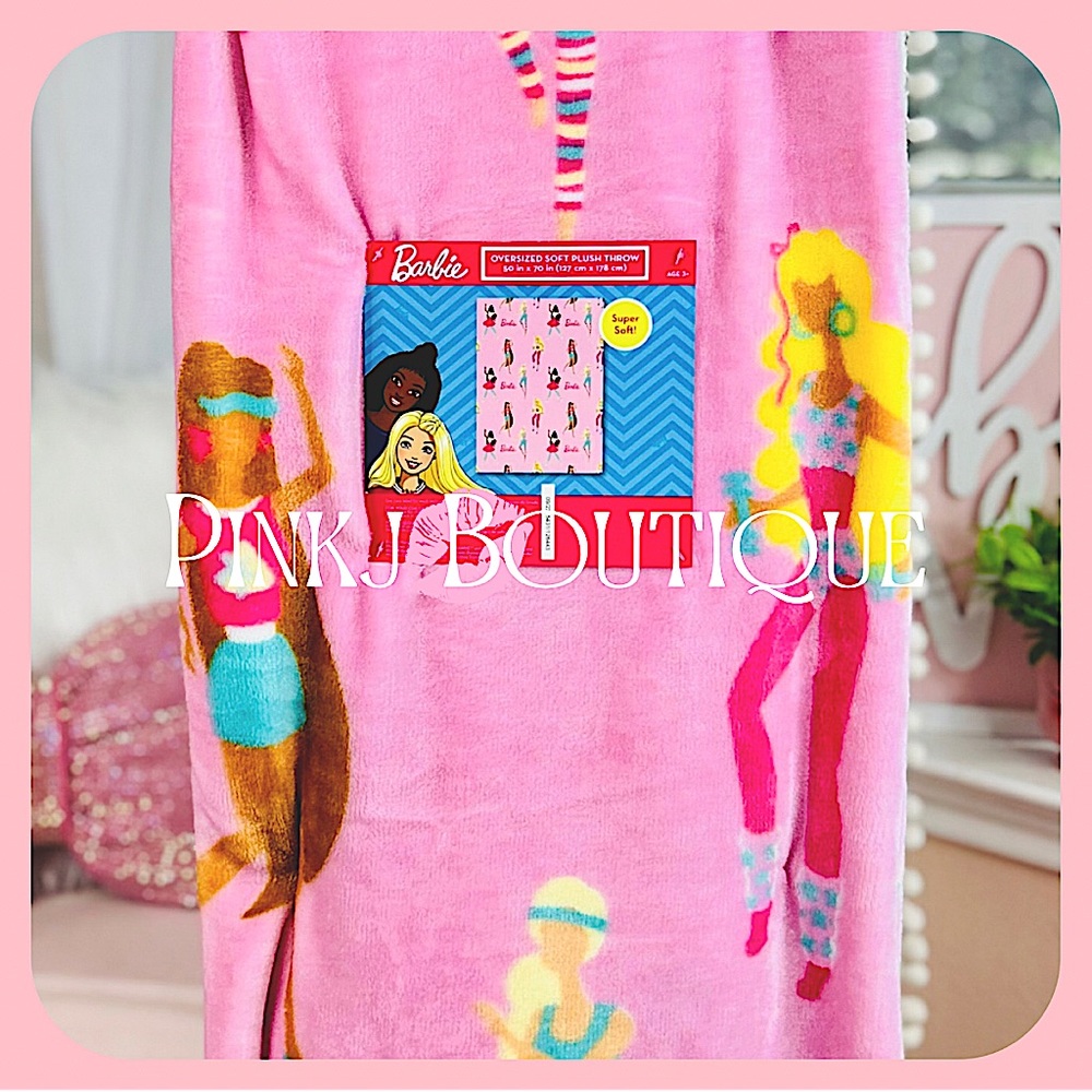 💗🎀{BARBIE} Original Workout Icons Oversized Plush Decorative Throw Blanket!